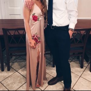 Embroidered Satin A-line Dress